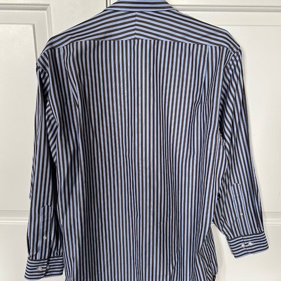 Hudson Room Men's Button Down Dress Shirt Blue with Brown Stripes Size 16.5/33 - Picture 3 of 6